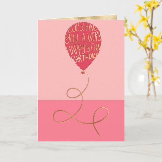 Happy Birthday Niedlich Pink Ballon Gold Typografi Karte (Gelbe Blume)