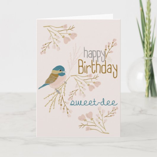 Happy Birthday Niedlich Pink Chickadee Floral Karte (Vorderseite)