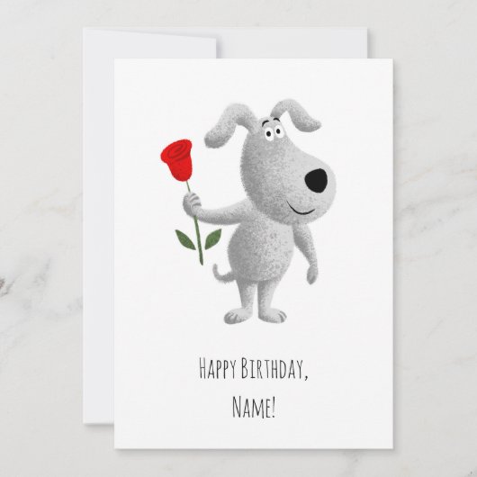 Happy Birthday Niedlich Puppy Dog Rote Rose Card (Vorderseite)