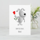 Happy Birthday Niedlich Puppy Dog Rote Rose Card (Stehend Vorderseite)