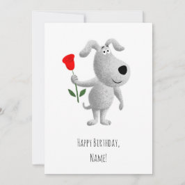 Happy Birthday Niedlich Puppy Dog Rote Rose Card
