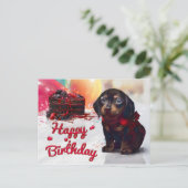 Happy Birthday Niedlich Puppy with Cake Postkarte (Stehend Vorderseite)