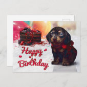 Happy Birthday Niedlich Puppy with Cake Postkarte (Vorne/Hinten)