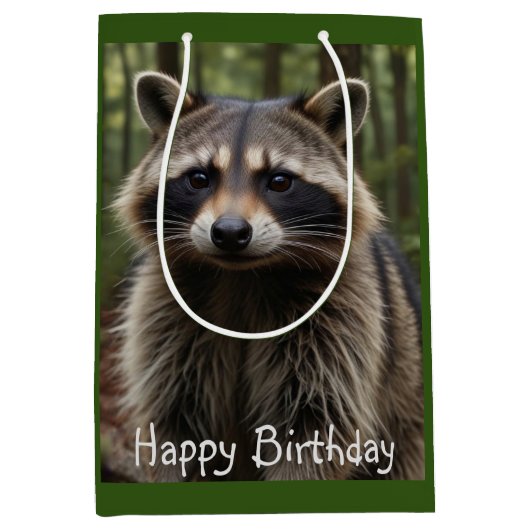 Happy Birthday Niedlich Raccoon Mittlere Geschenktüte (Vorderseite)