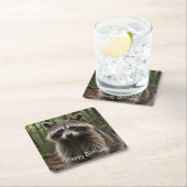 Happy Birthday Niedlich Raccoon Rechteckiger Pappuntersetzer (Vor Ort)