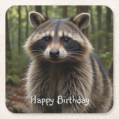 Happy Birthday Niedlich Raccoon Rechteckiger Pappuntersetzer (Vorderseite)