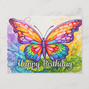 Happy Birthday Niedlich Retro Butterfly Zeichnend Feiertagspostkarte