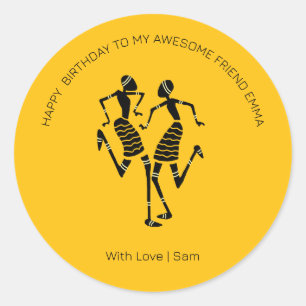 Happy Birthday Niedlich Silhouette Tänzer Runder Aufkleber