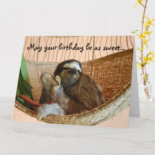 Happy Birthday Niedlich Sloth Karte (Gelbe Blume)