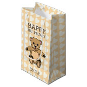 Happy Birthday Niedlich Teddy Bär mit Herz Kleine Geschenktüte (Vorderseite Schrägansicht)