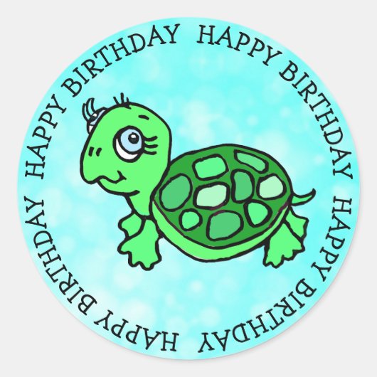 Happy Birthday Niedlich Tropical Turtle Runder Aufkleber (Vorderseite)