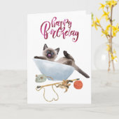 Happy Birthday Niedlich Watercolor Siamese Kitten  Karte (Gelbe Blume)