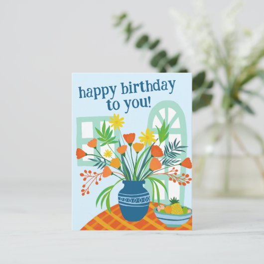 HAPPY BIRTHDAY Niedliche Blumenstrauß Custom Color Postkarte (Stehend Vorderseite)