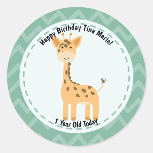 Happy Birthday Niedliche Giraffe Zoo Tiere Runder Aufkleber (Vorderseite)