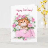 Happy Birthday, niedliche Katze in Blume Box Karte (Gelbe Blume)