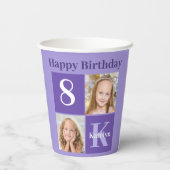 Happy Birthday Niedliche Kids Foto Lila Party Pappbecher (Rückseite)