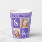 Happy Birthday Niedliche Kids Foto Lila Party Pappbecher (Vorderseite)
