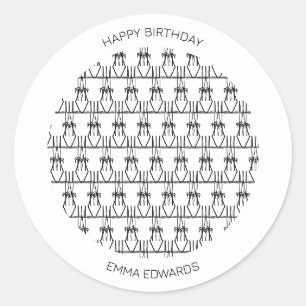 Happy Birthday Niedliche Kokospalmen Silhouette Ro Runder Aufkleber