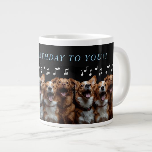 Happy Birthday Niedliche Singhunde Jumbo-Tasse (Vorderseite Rechts)