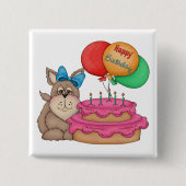 Happy Birthday Niedliche Welpe mit Balloons und Ku Button (Vorderseite)