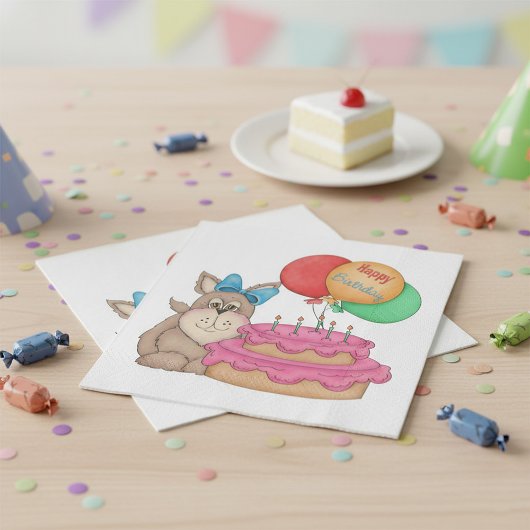 Happy Birthday Niedliche Welpe mit Balloons und Ku Serviette