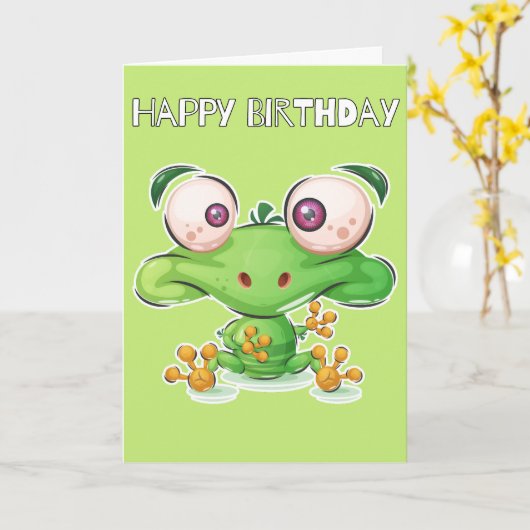 Happy Birthday | Niedlicher Frosch Karte (Gelbe Blume)