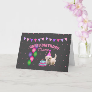 Happy Birthday niedlicher Hund mit Kuchen Polka Pu Karte