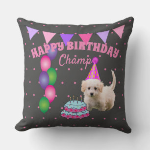 Happy Birthday niedlicher Hund mit Kuchen Polka Pu Kissen