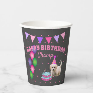 Happy Birthday niedlicher Hund mit Kuchen Polka Pu Pappbecher