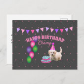 Happy Birthday niedlicher Hund mit Kuchen Polka Pu Postkarte (Vorne/Hinten)