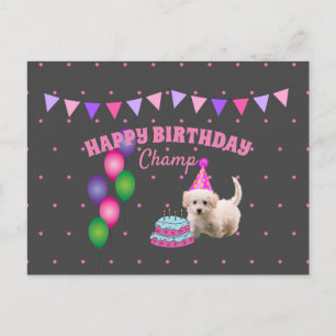 Happy Birthday niedlicher Hund mit Kuchen Polka Pu Postkarte