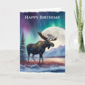Happy Birthday Northern Lights Alaska Moose Karte (Vorderseite)