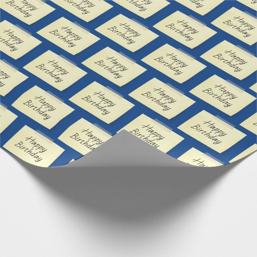 Happy Birthday Note on Blue Geschenkpapier (Ecke)