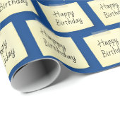 Happy Birthday Note on Blue Geschenkpapier (Rolleneckpunkt)