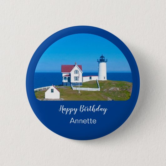 Happy Birthday Nubble Lighthouse Button (Vorderseite)