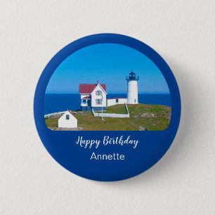 Happy Birthday Nubble Lighthouse Button