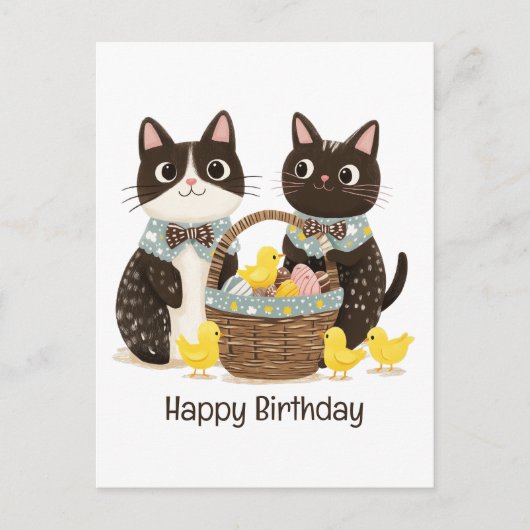 Happy Birthday Oaster Cats Osterkorb Postkarte (Vorderseite)