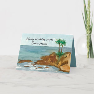 Happy Birthday Ocean Palm Trees Individuelle Name Karte