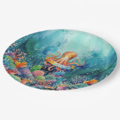 Happy Birthday Octopus Ocean Sea Life Water Fish Pappteller (Schrägansicht)