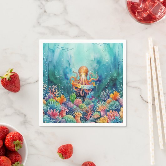 Happy Birthday Octopus Ocean Sea Life Water Fish Serviette (Beispiel)