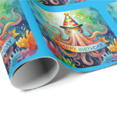 Happy Birthday Octopus Party Hat Watercolor Design Geschenkpapier (Rolleneckpunkt)