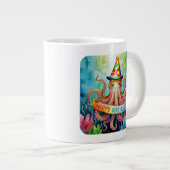 Happy Birthday Octopus Party Hat Watercolor Design Jumbo-Tasse (Vorderseite Rechts)