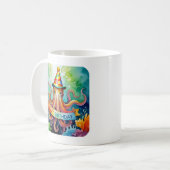 Happy Birthday Octopus Party Hat Watercolor Design Kaffeetasse (Vorderseite Links)