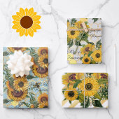 Happy Birthday oder Retirement Sonnenblume Name 3 Geschenkpapier Set