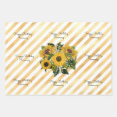 Happy Birthday oder Retirement Sonnenblume Name 3 Geschenkpapier Set (Vorderseite 3)