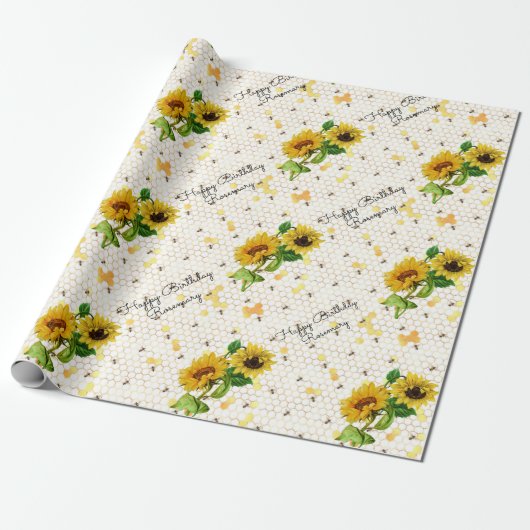 Happy Birthday oder Retirement Sunflower Add Name Geschenkpapier (Ungerollt)