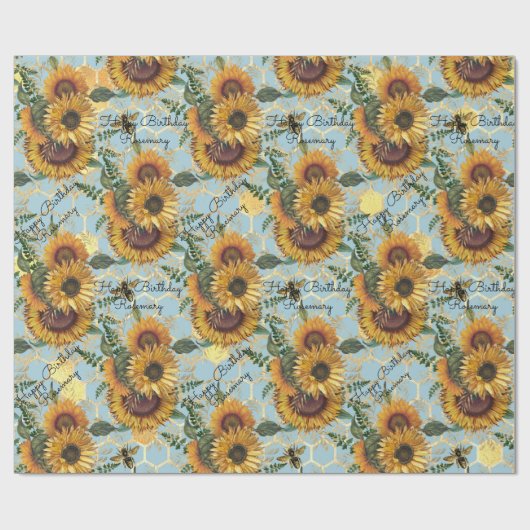 Happy Birthday oder Retirement Sunflower Name Geschenkpapier (Flach)