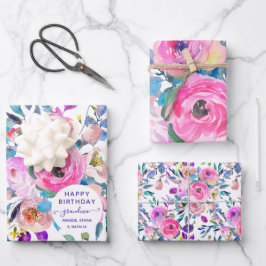 Happy Birthday Oma Floral Geschenkpapier Set