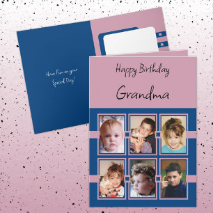 Happy Birthday Oma fügen 6 Fotos blau pink Karte
