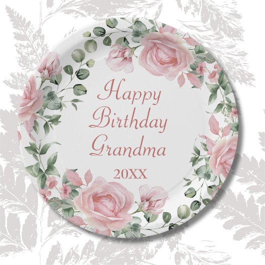 Happy Birthday Oma Pink Floral Party Pappteller